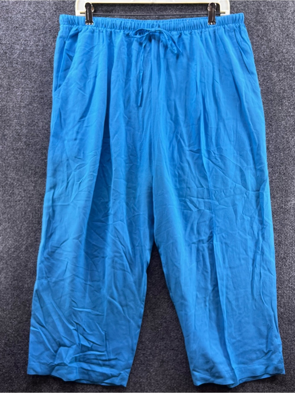 Vintage Jams World Capri Pants Sz XL Turquoise Blue Rayon Elastic Waist USA Made
